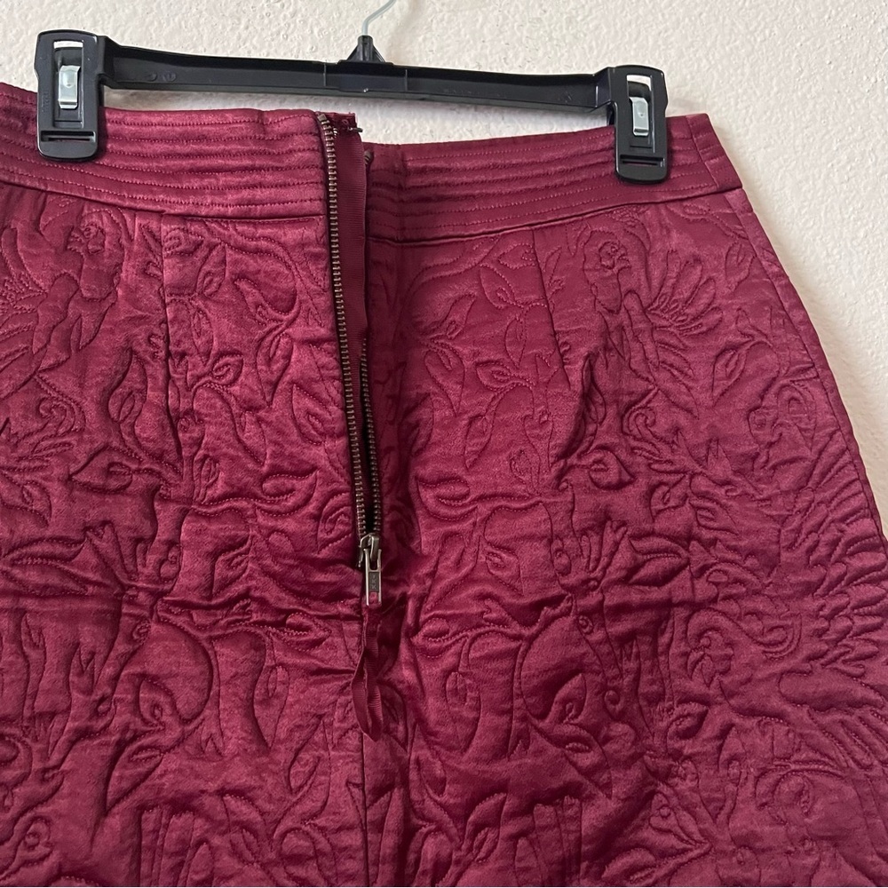 Anthropologie Maeve Burgundy Red Floral Textured Beatrice Quilted Mini Skirt - Picture 8 of 13